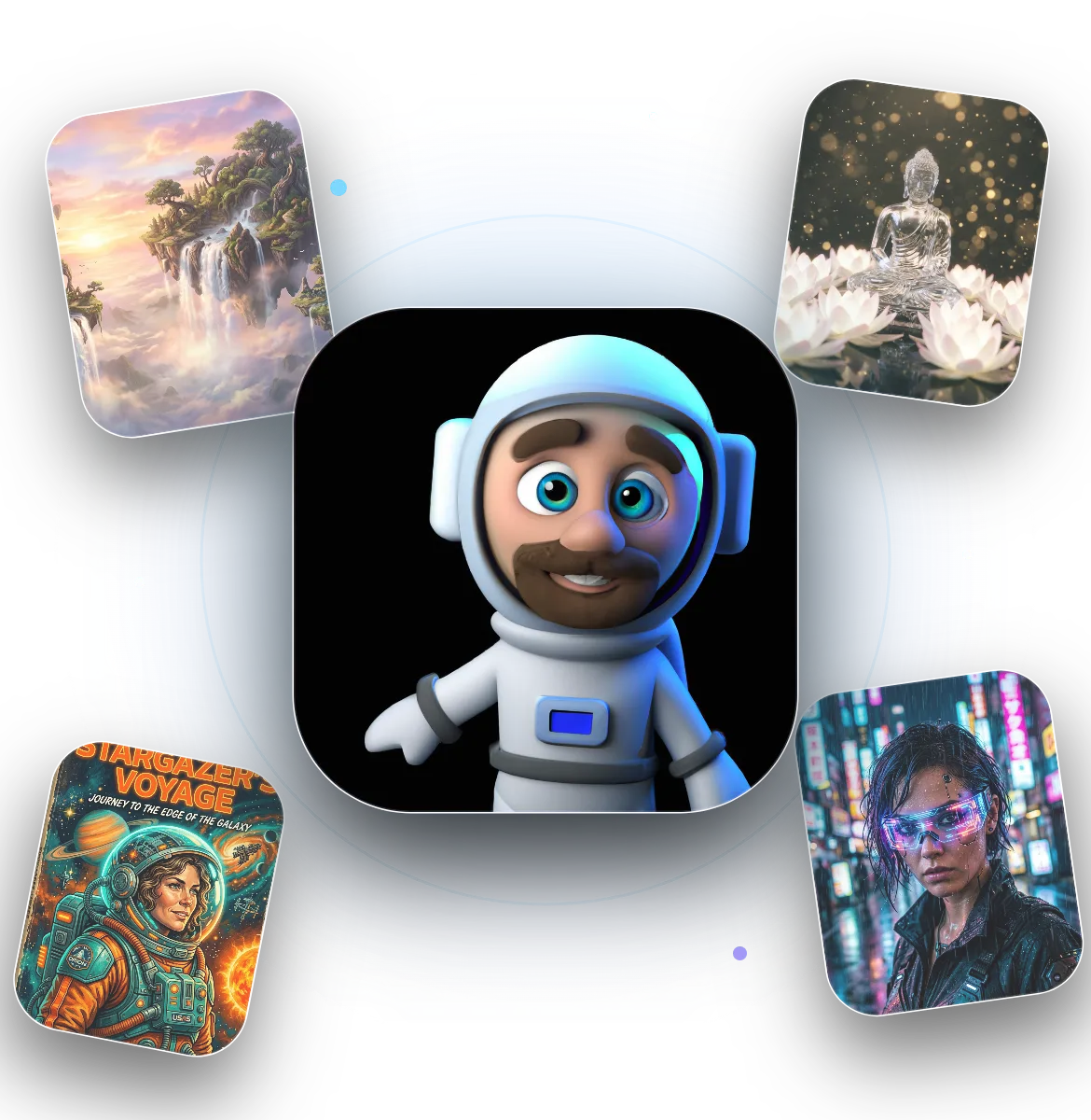 SpaceArt astronaut surrounded by AI artwork